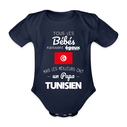Body Bébé bio manches courtes - Les Meilleurs Ont Un Papa Tunisien - marine foncé