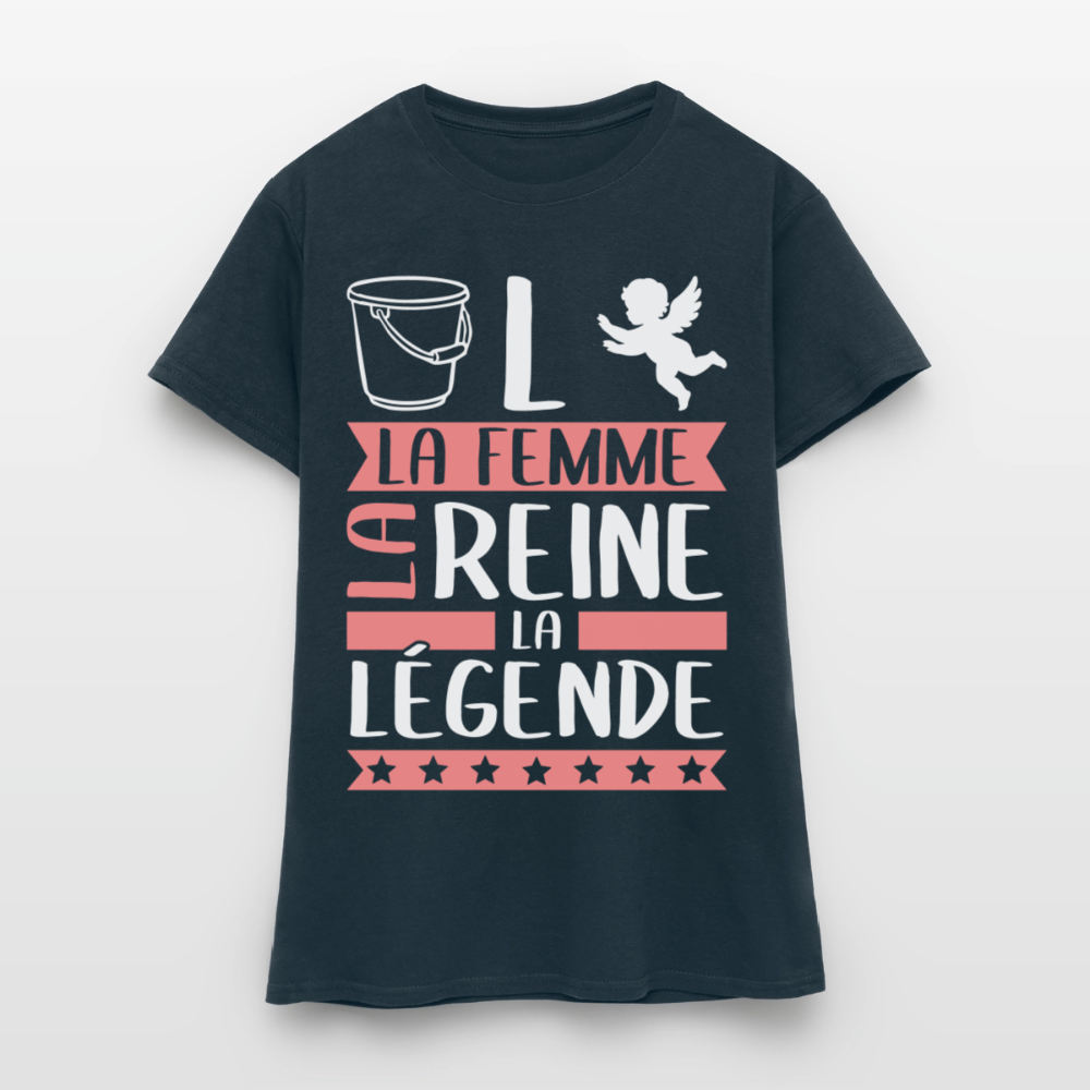 T-shirt femme Solange rébus – La femme, la reine, la légende - marine