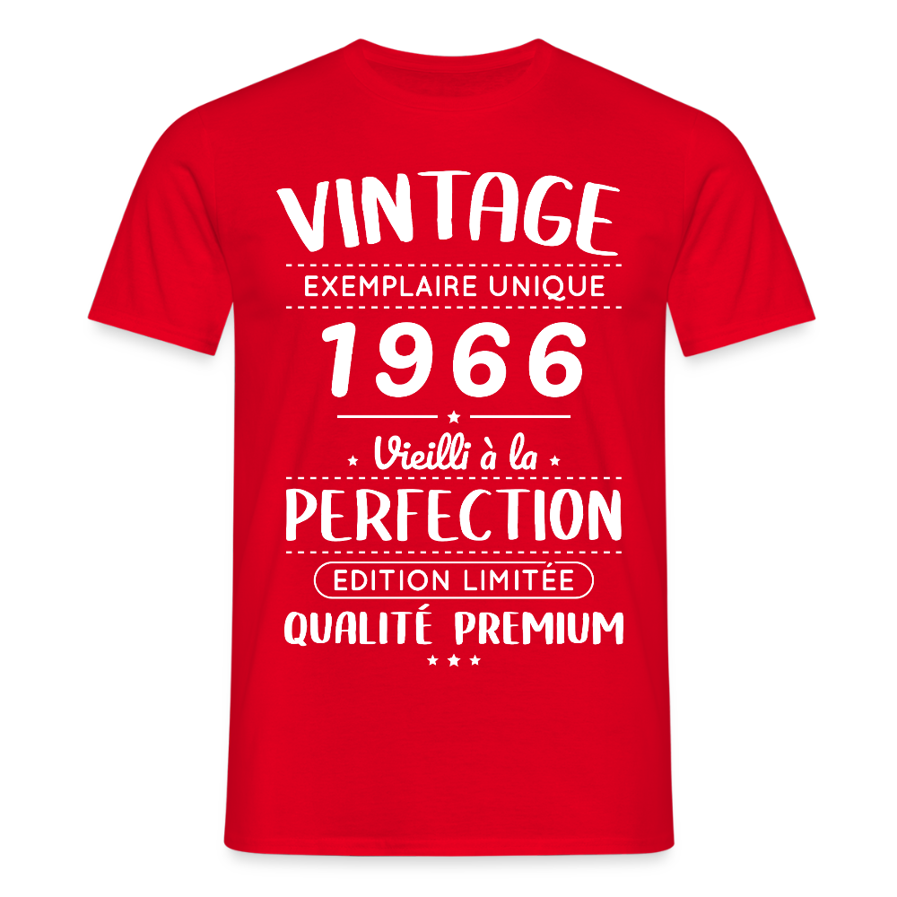 T-shirt anniversaire homme 60 ans – Vintage 1966 – Perfection - rouge