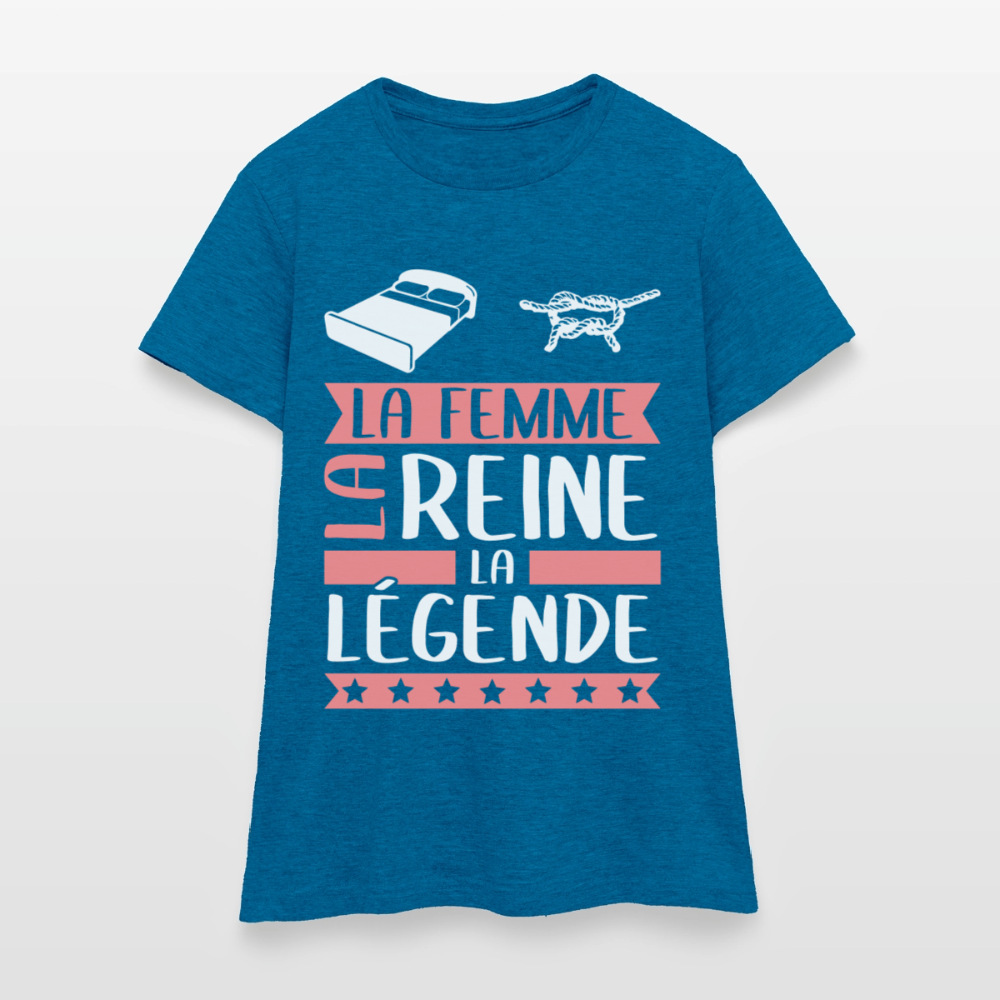 T-shirt femme Line rébus – La femme, la reine, la légende - bleu saphir antique chiné