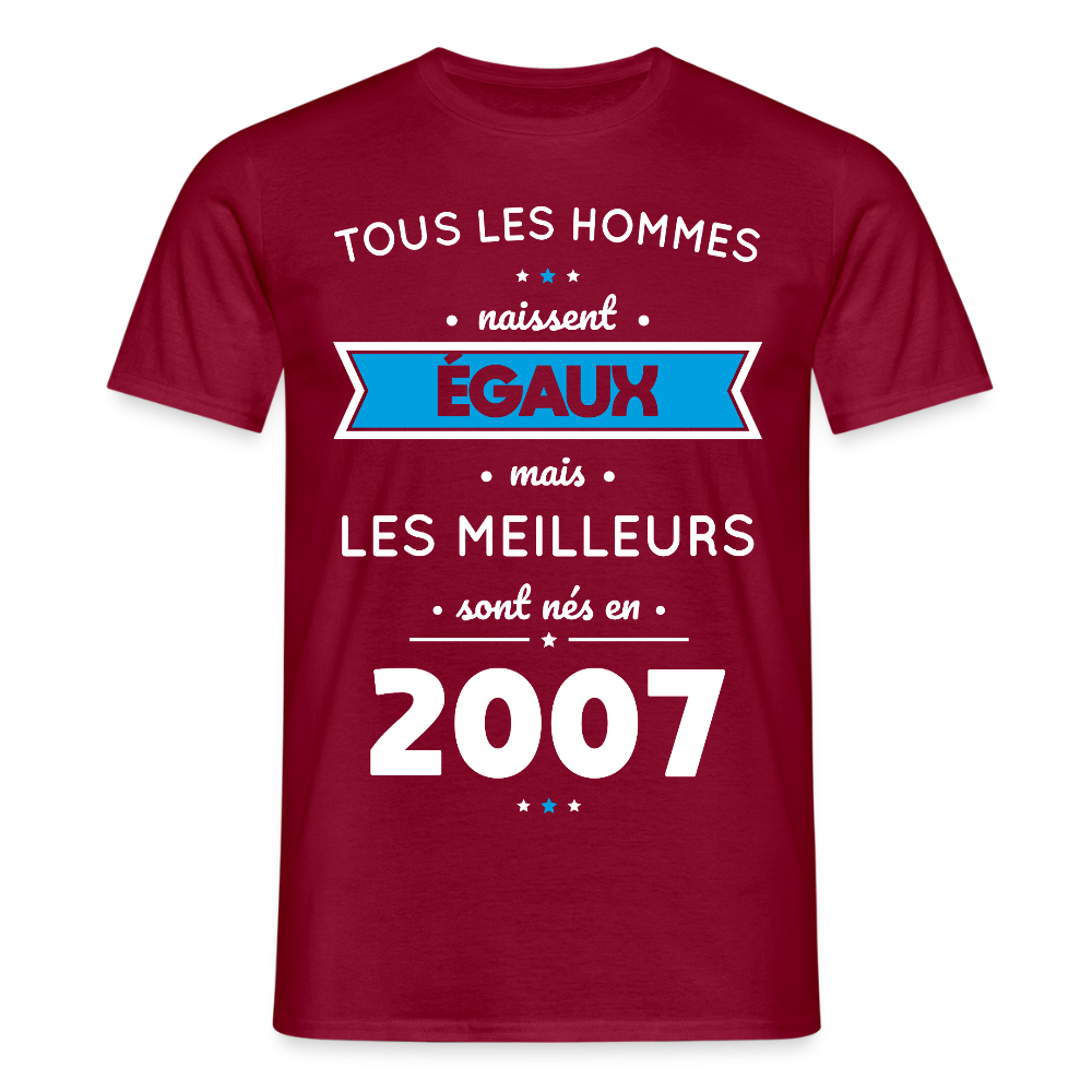 T-shirt Homme - Anniversaire 18 Ans - Les meilleurs sont nés en 2007 - rouge brique
