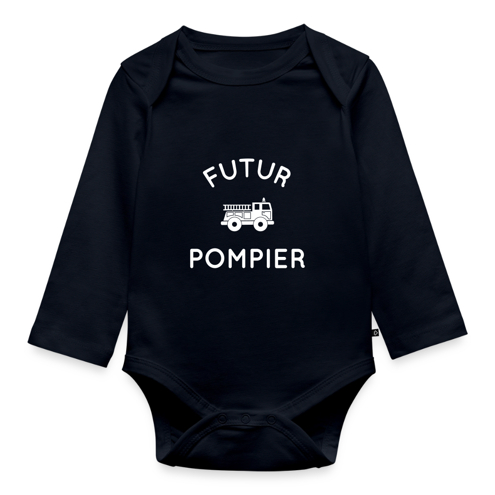 Body Bébé bio manches longues - Futur pompier - bleu marine