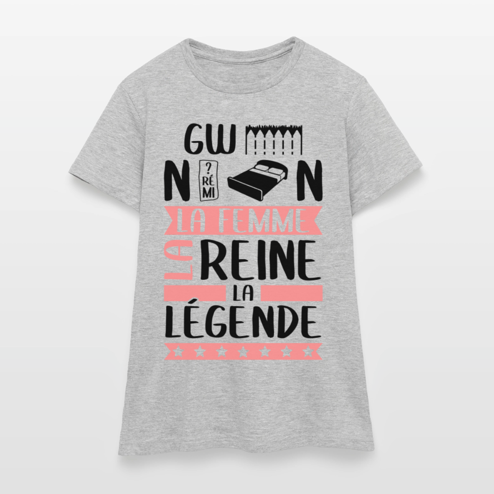 T-shirt femme coloris clair Gwendoline rébus – La femme, la reine, la légende - gris chiné