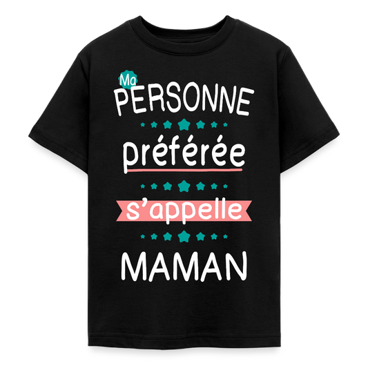 T-shirt ado impression rose - Personne préférée Maman - noir