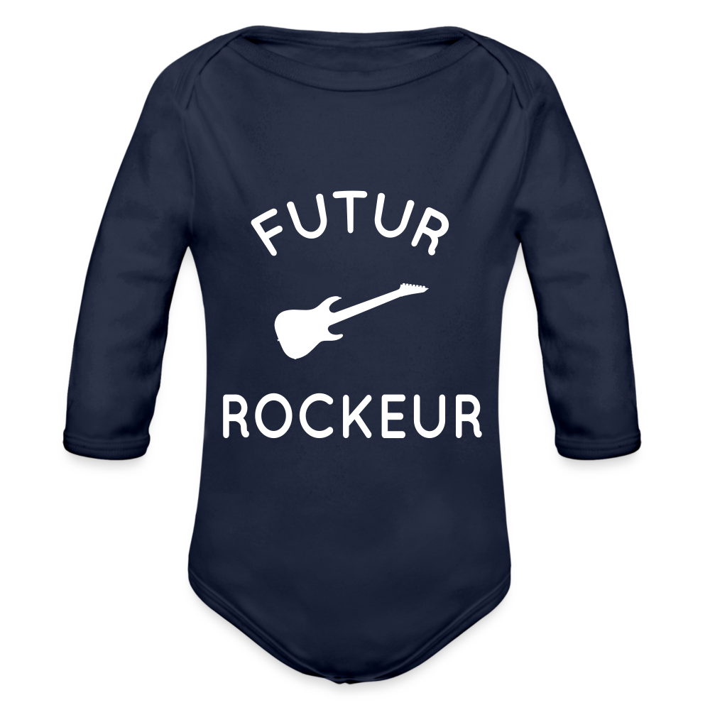 Body Bébé bio manches longues - Futur rockeur - marine foncé