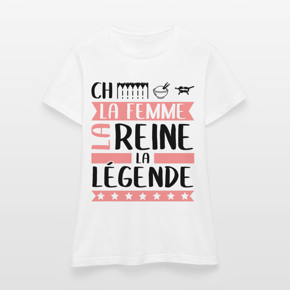 T-shirt femme coloris clair Chérine en rébus – La femme, la reine, la légende - blanc