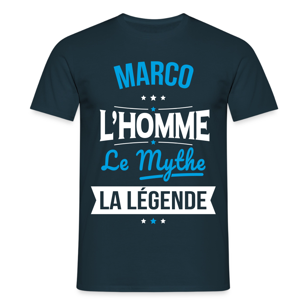 T-shirt Marco l’homme le mythe la légende – Cadeau original homme - marine