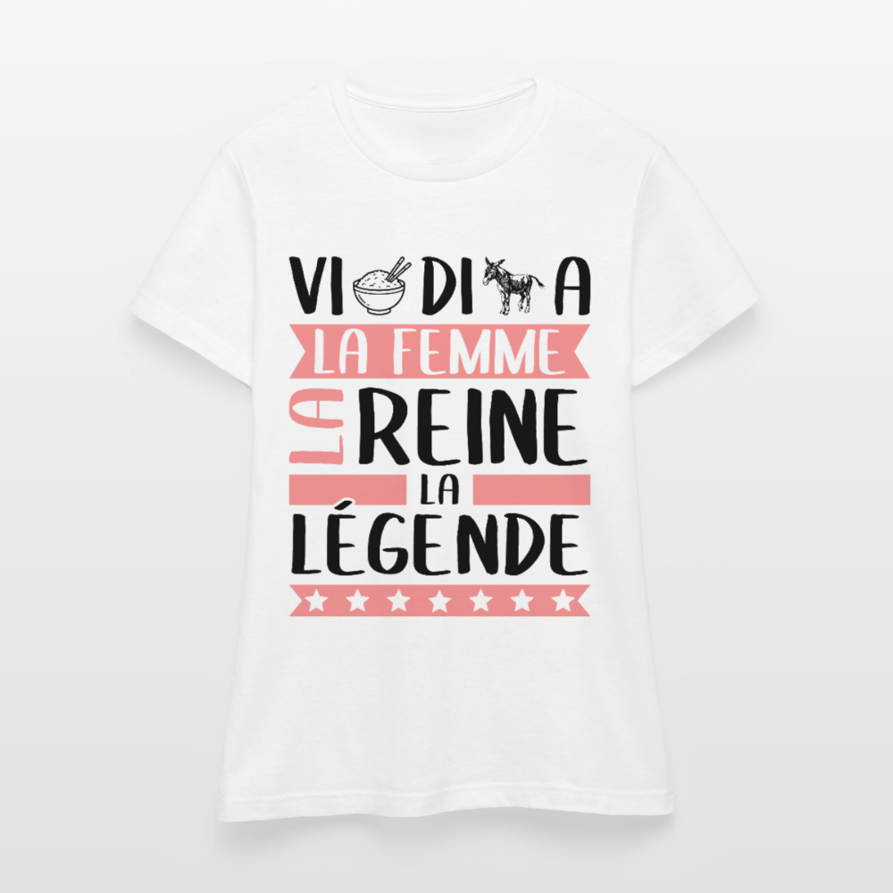 T-shirt femme coloris clair Viridiana en rébus – La femme, la reine, la légende - blanc