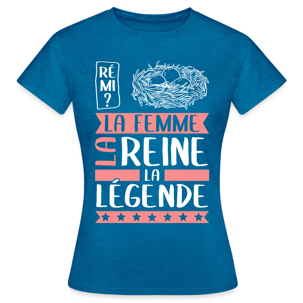 T-shirt femme Fanny rébus – La femme, la reine, la légende - bleu saphir antique chiné
