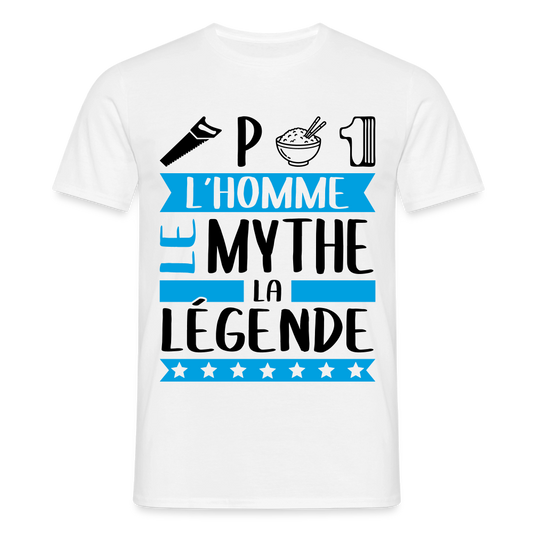 T-shirt homme coloris clair Cyprien rébus – L’homme, le mythe, la légende - blanc