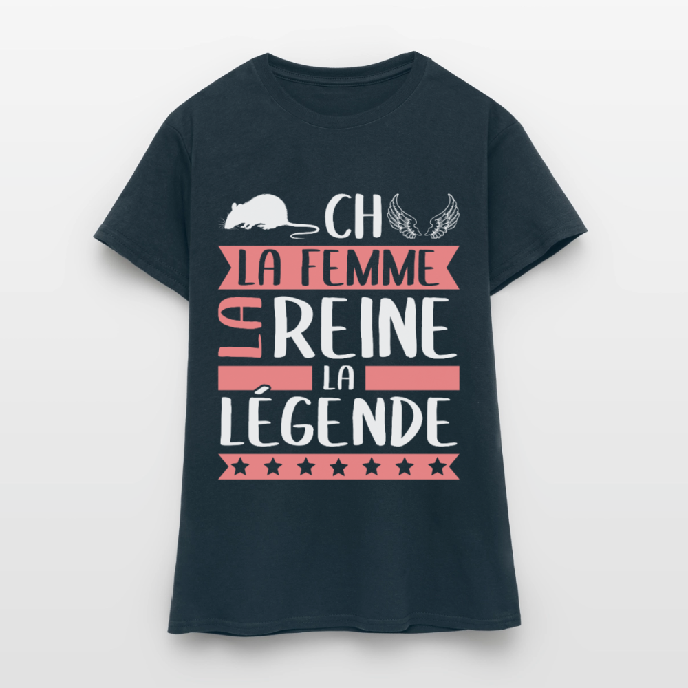 T-shirt femme Rachel rébus – La femme, la reine, la légende - marine