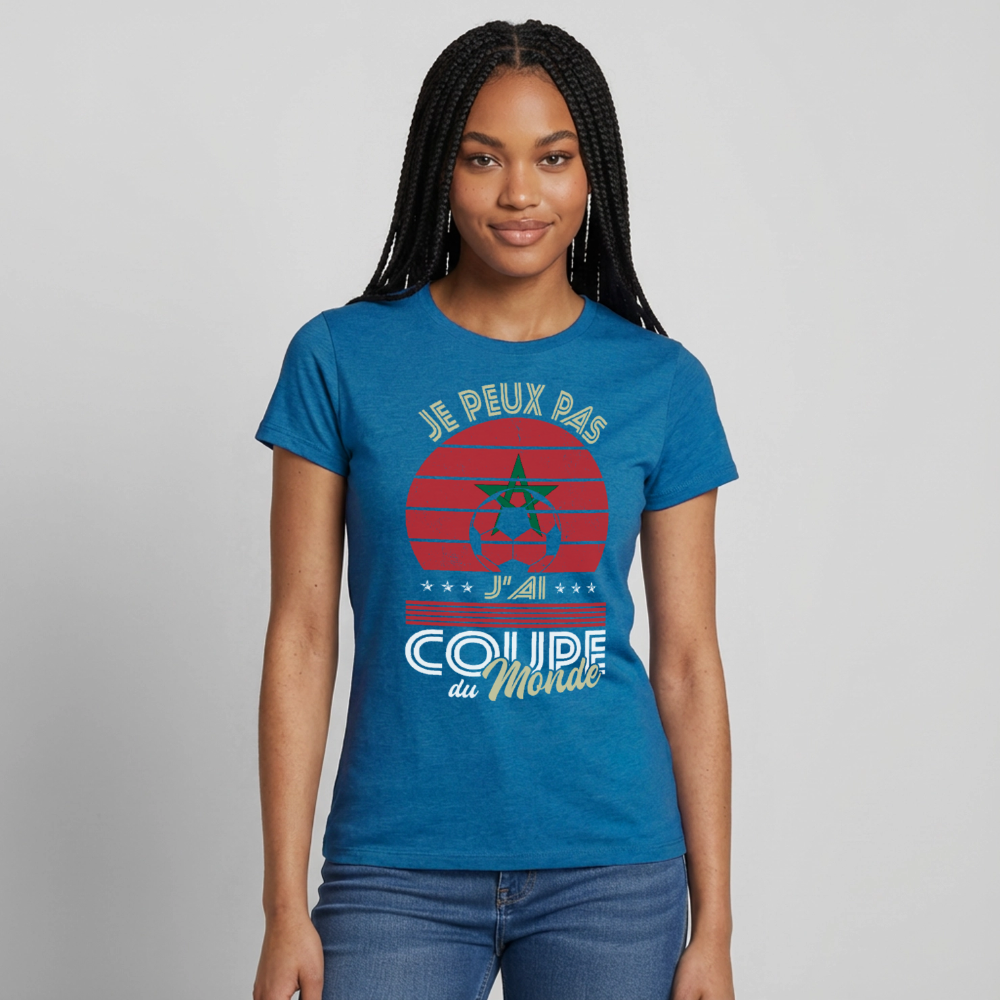 T-shirt Femme - Je peux pas j'ai Coupe du Monde - Maroc - bleu saphir antique chiné