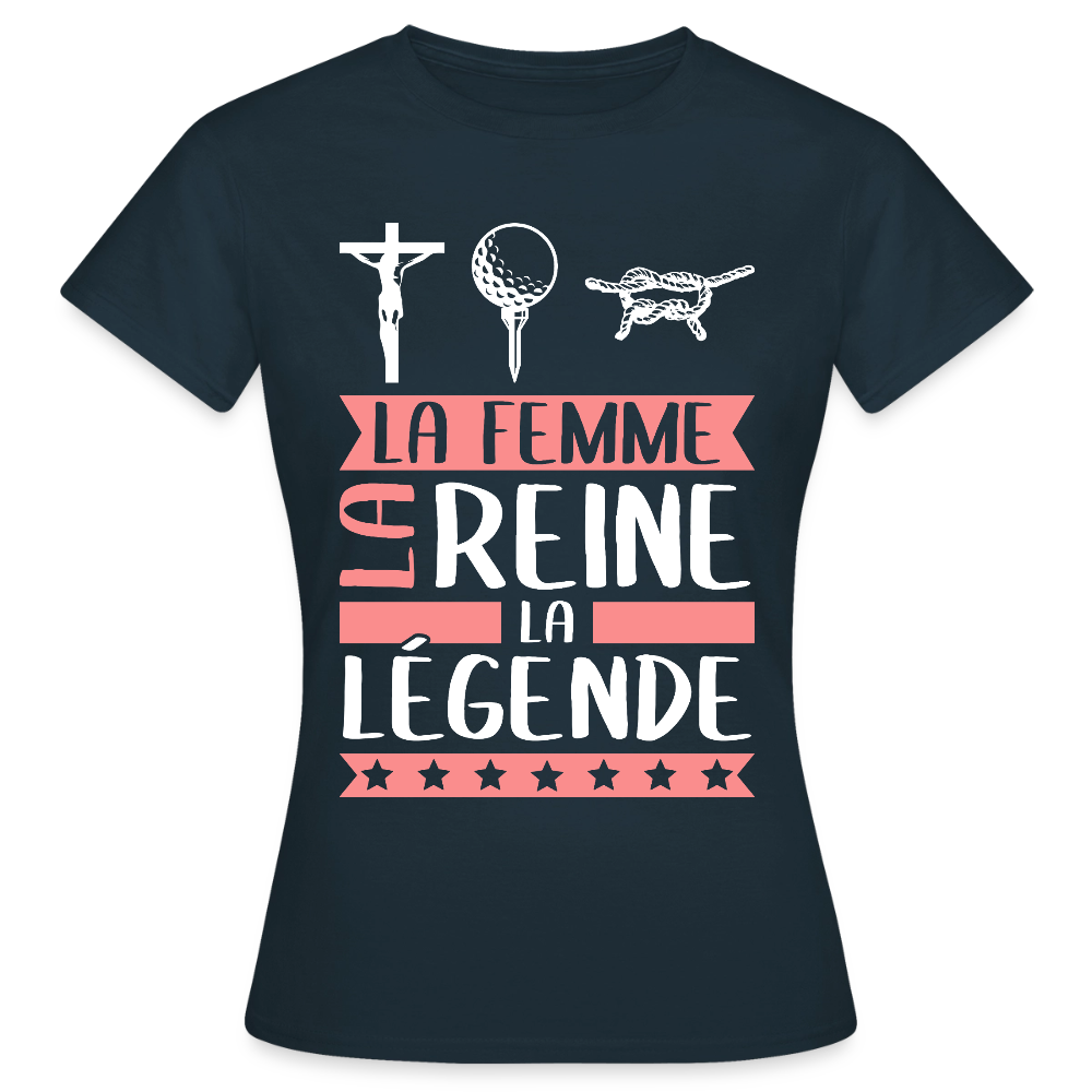 T-shirt femme Christine rébus – La femme, la reine, la légende - marine