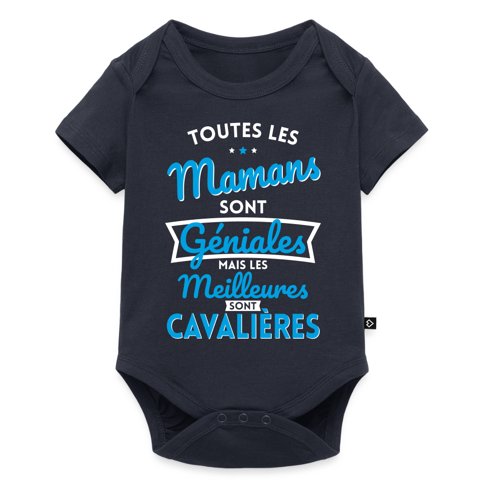 Body Bébé bio manches courtes - Mamans géniales - Les meilleures sont cavalières - bleu marine