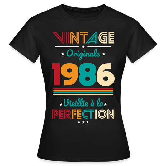 T-shirt anniversaire femme 40 ans – Vintage, originale, 1986 - noir