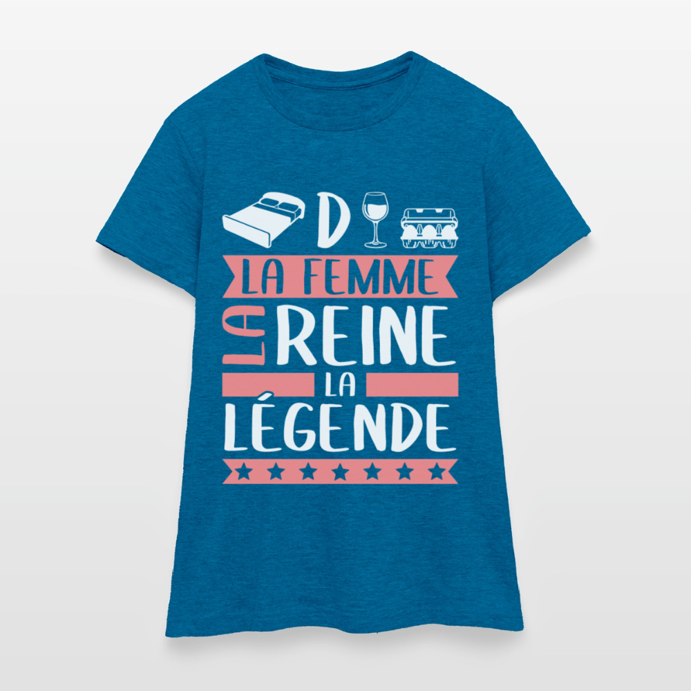 T-shirt femme Lidwine rébus – La femme, la reine, la légende - bleu saphir antique chiné