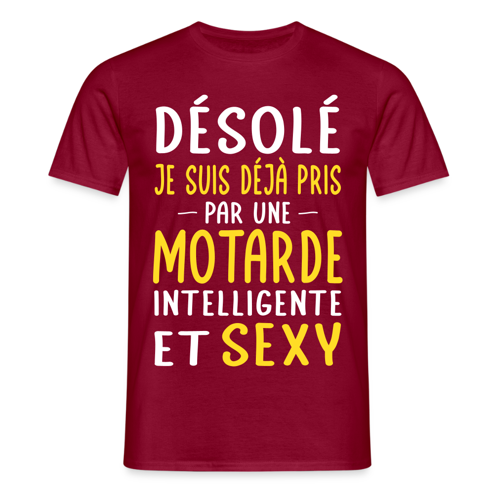 T-shirt Homme - Je suis pris par une motarde intelligente et sexy - rouge brique