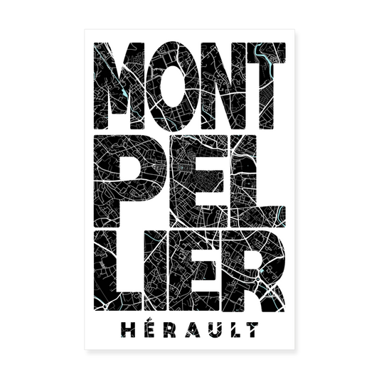 Poster Montpellier - Plan Montpellier - 20 x 30 cm - blanc