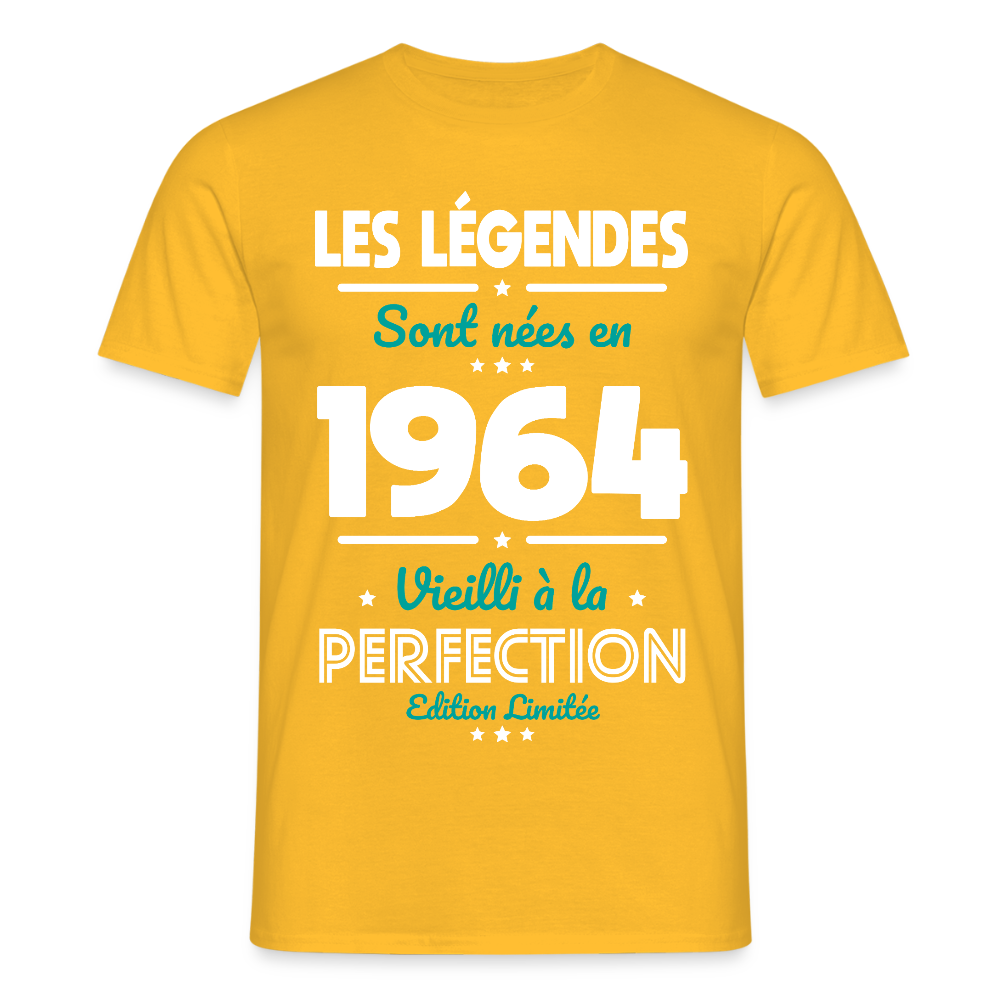 T-shirt Homme - Anniversaire 61 Ans - Les Légendes sont nées en 1964 - jaune
