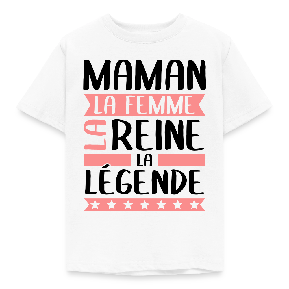 T-shirt enfant coloris clair motif rose - Maman, la femme, la reine, la légende - blanc