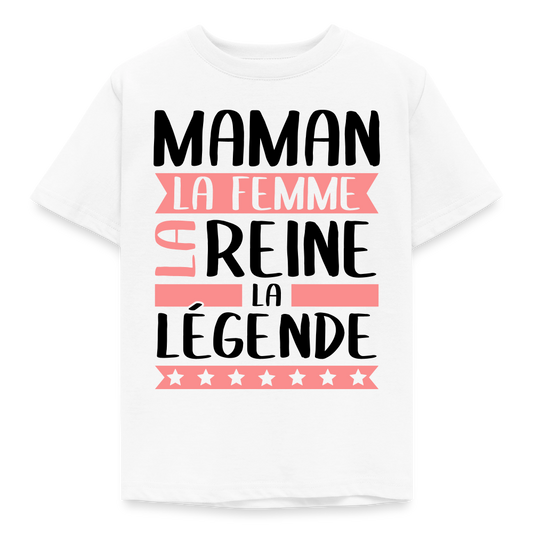 T-shirt enfant coloris clair motif rose - Maman, la femme, la reine, la légende - blanc