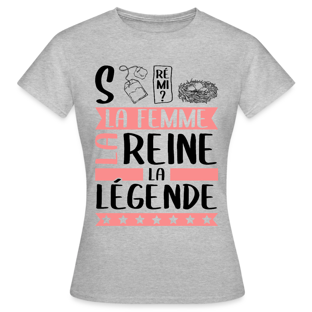 T-shirt femme coloris clair Stéphanie en rébus – La femme, la reine, la légende - gris chiné