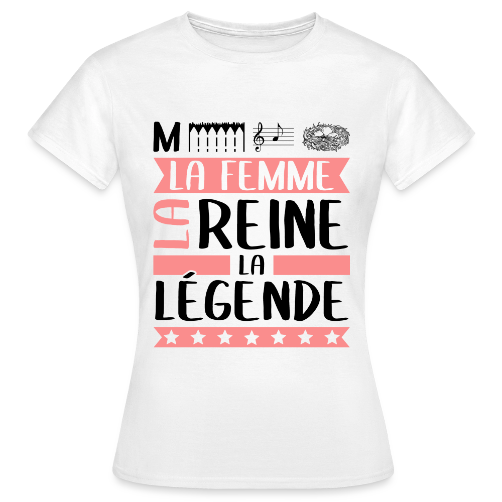 T-shirt femme coloris clair Mélanie rébus – La femme, la reine, la légende - blanc