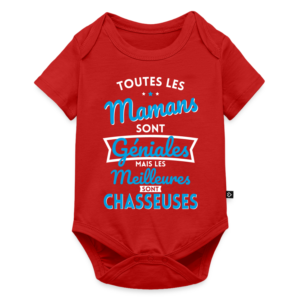 Body Bébé bio manches courtes - Mamans géniales - Les meilleures sont chasseuses - rouge