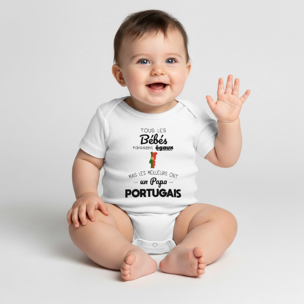 Body Bébé bio manches courtes - Les Meilleurs Ont Un Papa Portugais - blanc