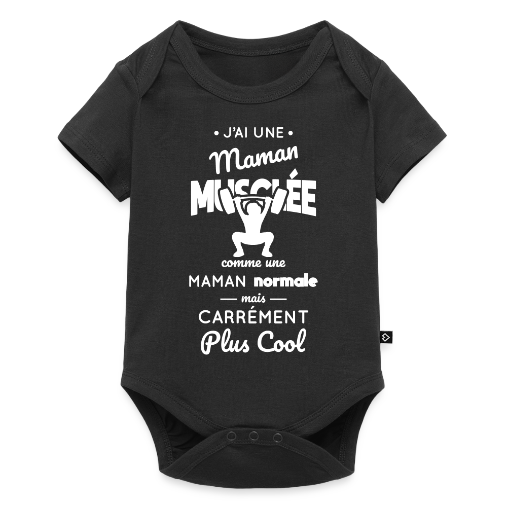 Body Bébé bio manches courtes - J'ai une maman musclée - noir