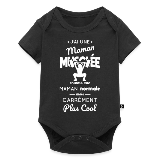 Body Bébé bio manches courtes - J'ai une maman musclée - noir