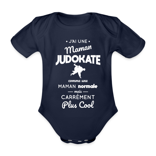 Body Bébé bio manches courtes - J'ai une maman judokate - marine foncé