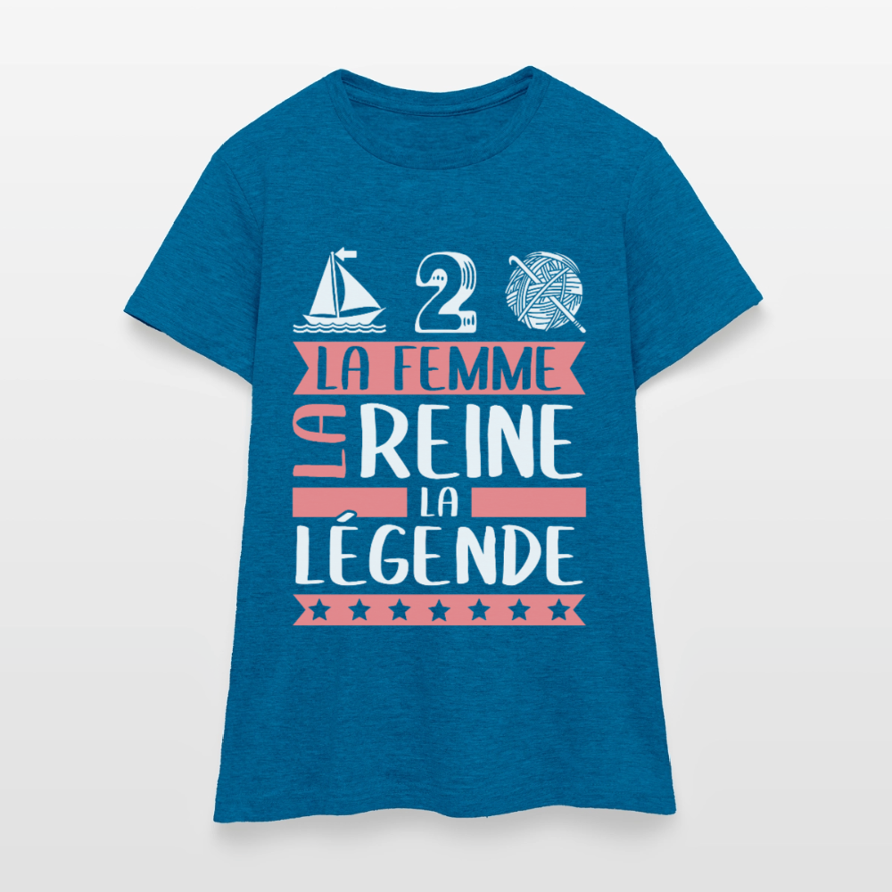 T-shirt femme Madeleine rébus – La femme, la reine, la légende - bleu saphir antique chiné