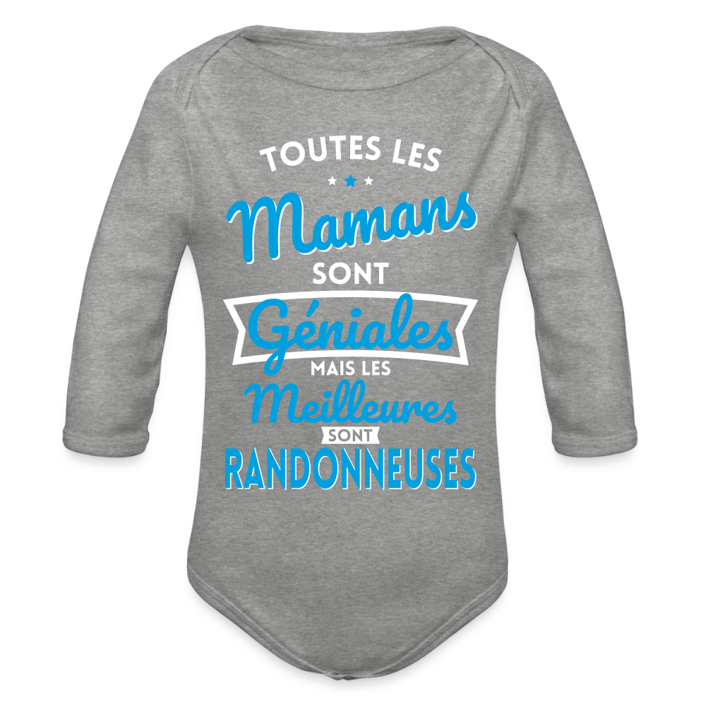 Body Bébé bio manches longues - Mamans géniales - Les meilleures sont randonneuses - gris chiné