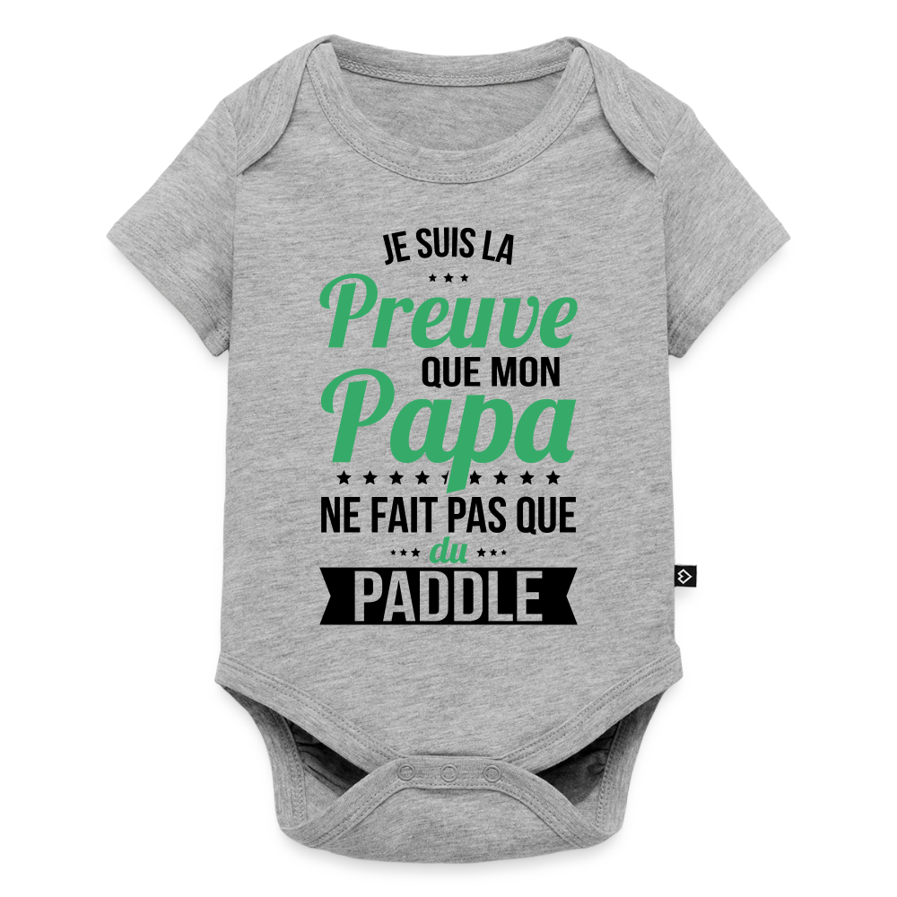 Body Bébé bio manches courtes - Mon Papa Ne Fait Pas Que Du Paddle - gris chiné