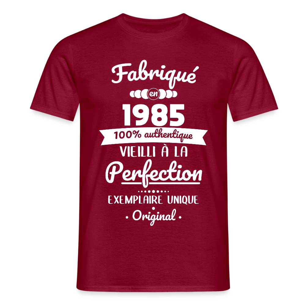 T-shirt Homme - Anniversaire 40 Ans - Fabriqué en 1985 - rouge brique