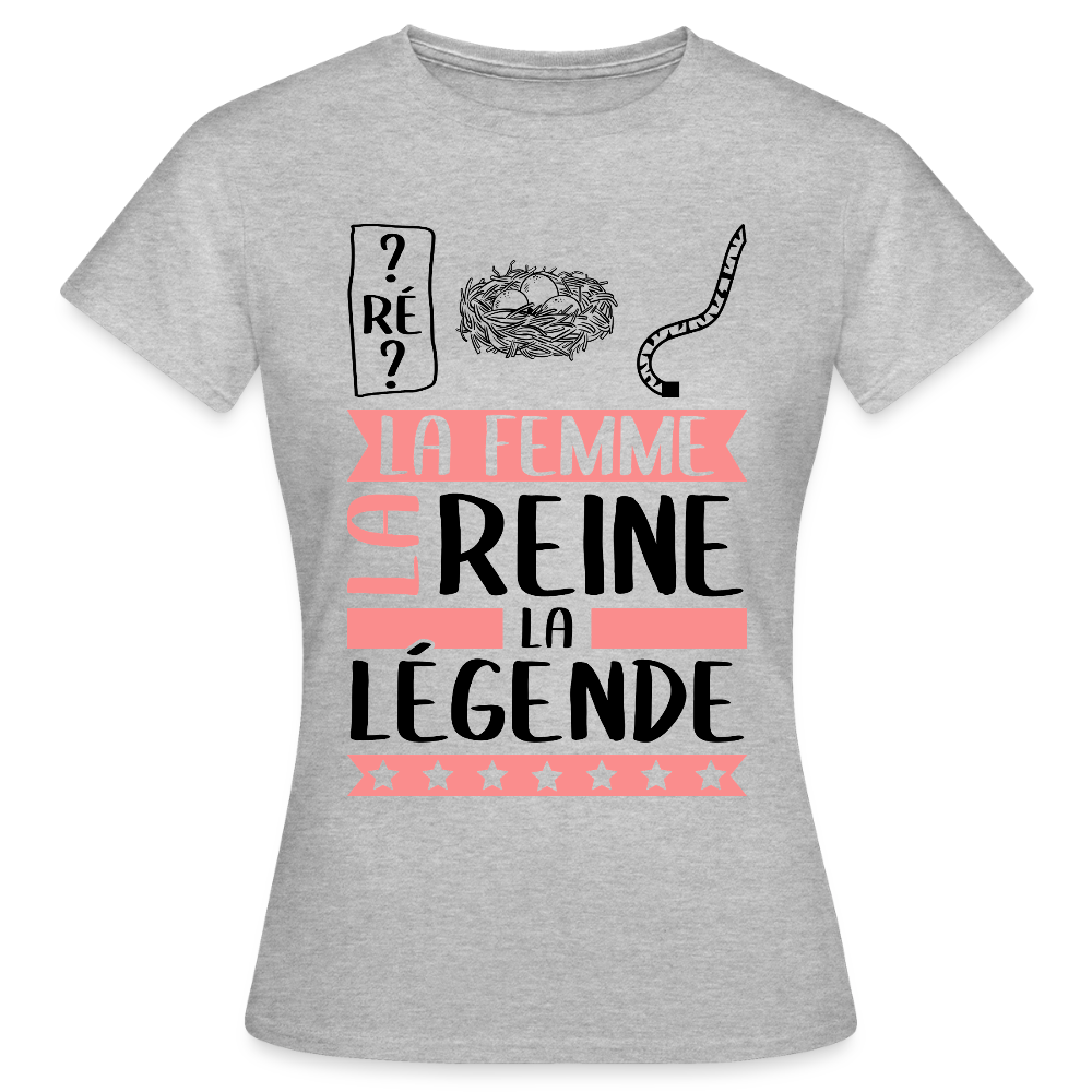 T-shirt femme coloris clair Dominique rébus – La femme, la reine, la légende - gris chiné