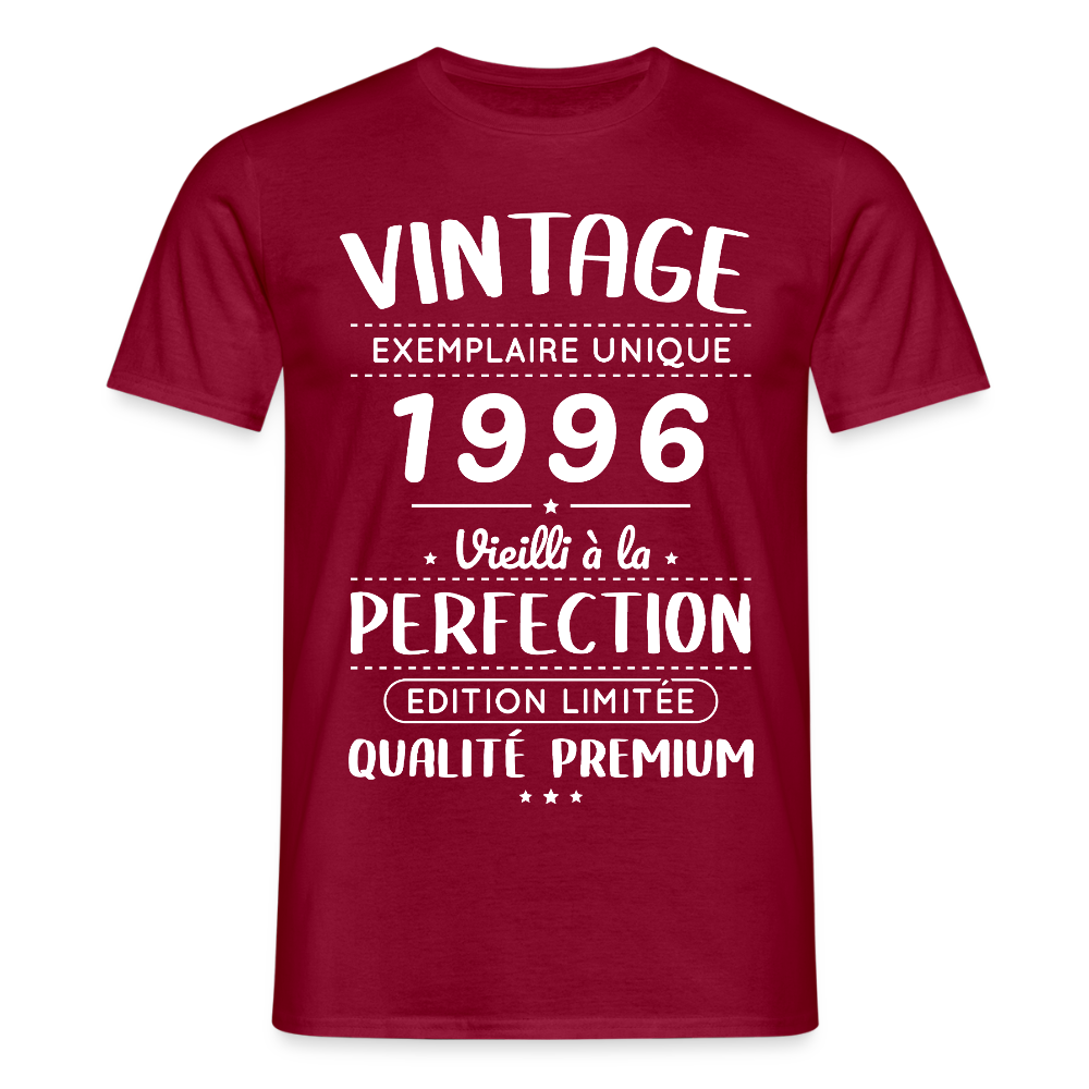 T-shirt anniversaire homme 30 ans – Vintage 1996 – Perfection - rouge brique