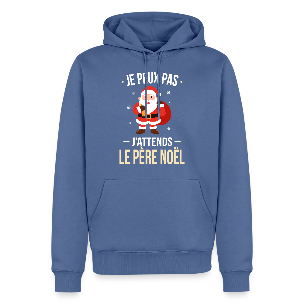 Sweat à capuche premium homme – Je peux pas, j’attends le Père Noël – Hoodie Noël humoristique - bleu pigeon