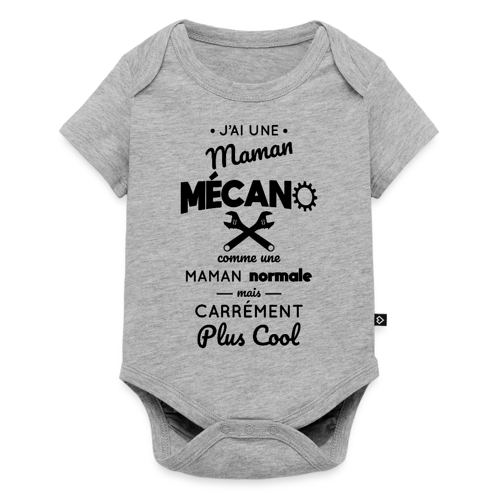 Body Bébé bio manches courtes - J'ai une maman mécano - gris chiné