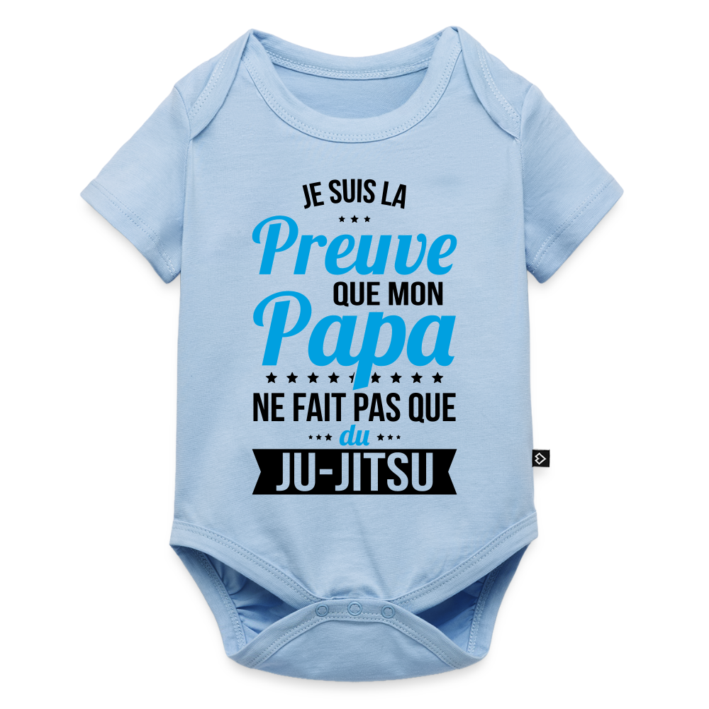 Body Bébé bio manches courtes - Mon Papa Ne Fait Pas Que Du Ju-Jitsu - bleu clair