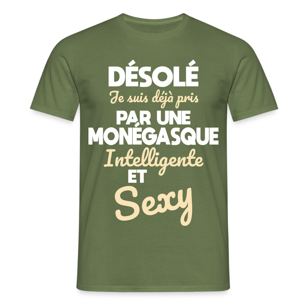 T-shirt Homme -  Je suis déjà pris par une Monégasque intelligente et sexy - vert militaire