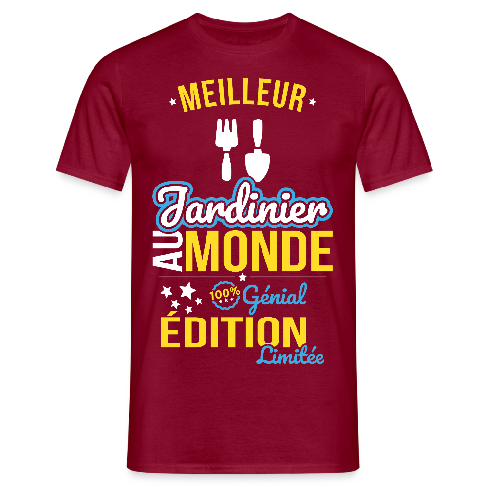 T-shirt Homme - Meilleur Jardinier au monde - 100% génial - rouge brique