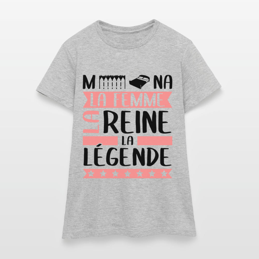 T-shirt femme coloris clair Mélina rébus – La femme, la reine, la légende - gris chiné