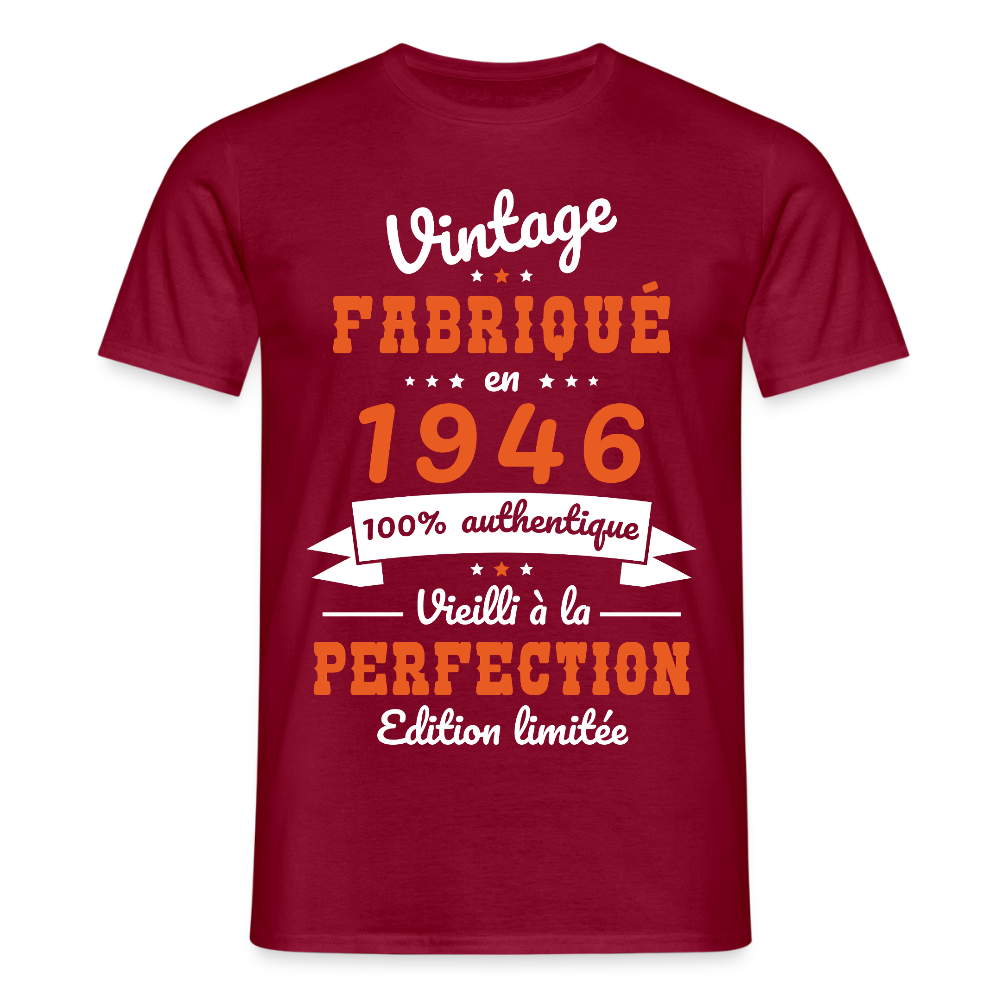 T-shirt anniversaire homme 80 ans – Vintage 1946 - rouge brique
