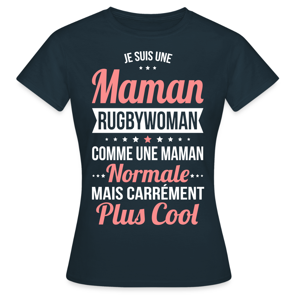 T-shirt Femme - Maman rugbywoman plus cool - marine