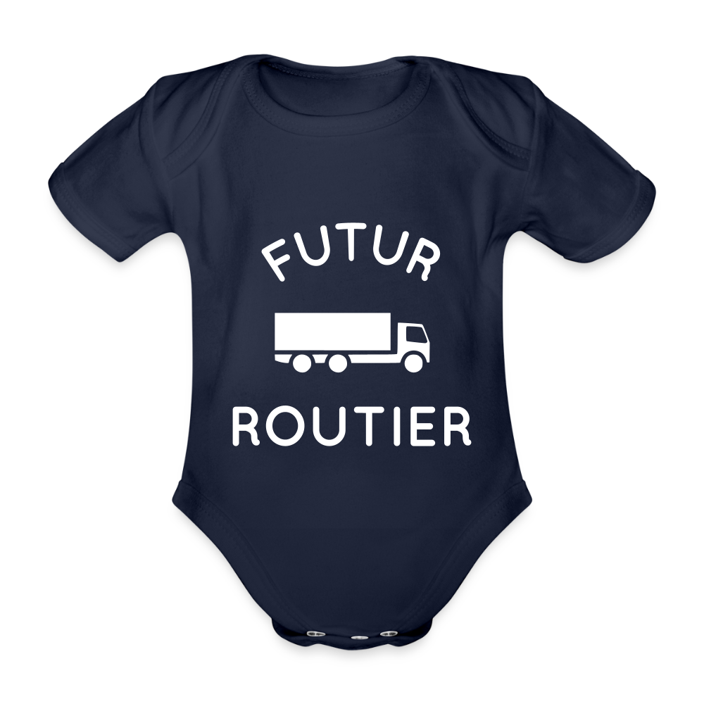 Body Bébé bio manches courtes - Futur routier - marine foncé