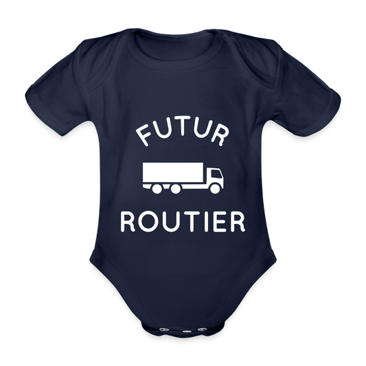 Body Bébé bio manches courtes - Futur routier - marine foncé