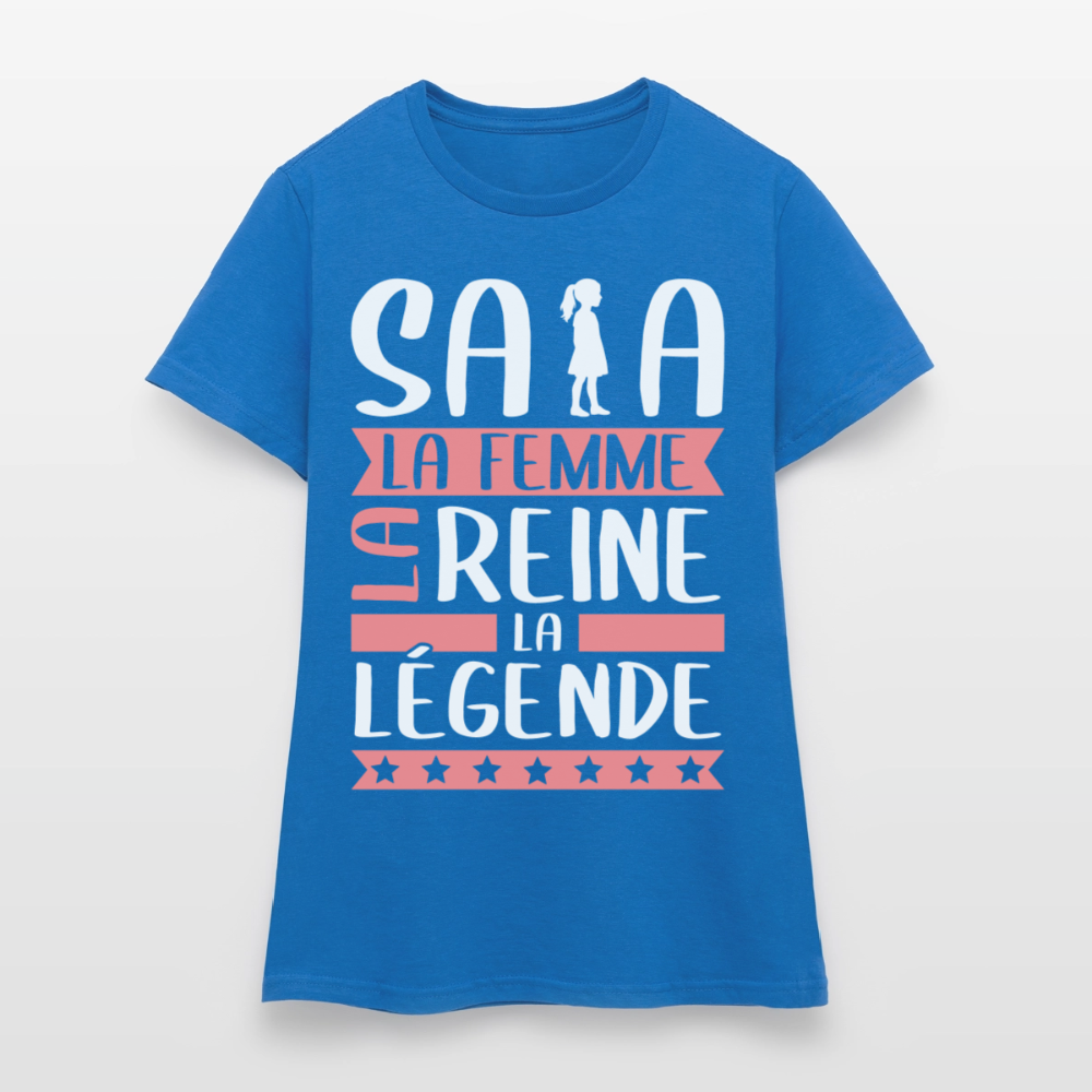 T-shirt femme Safia rébus – La femme, la reine, la légende - bleu royal
