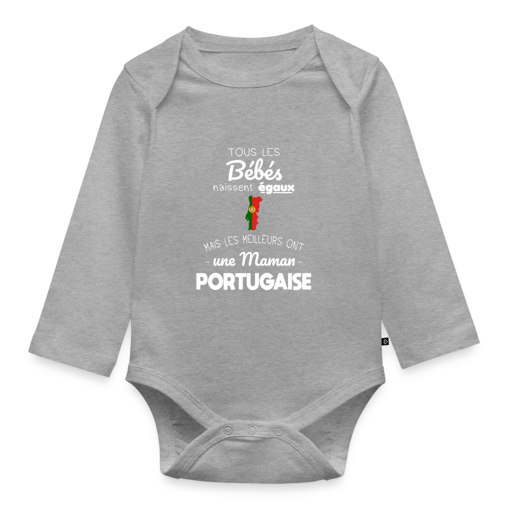 Body Bébé bio manches longues - Les Meilleurs Ont Une Maman Portugaise - gris chiné
